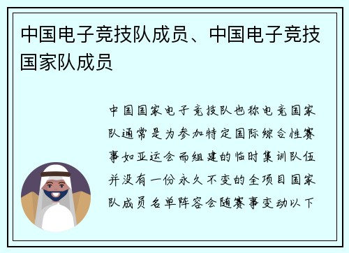 中国电子竞技队成员、中国电子竞技国家队成员